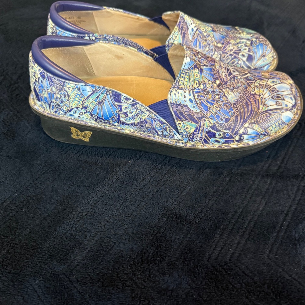 Alegria Debra Blue Butterfly Leather SlipOn Clogs Nursing Shoe Womens 40 DEB-481
